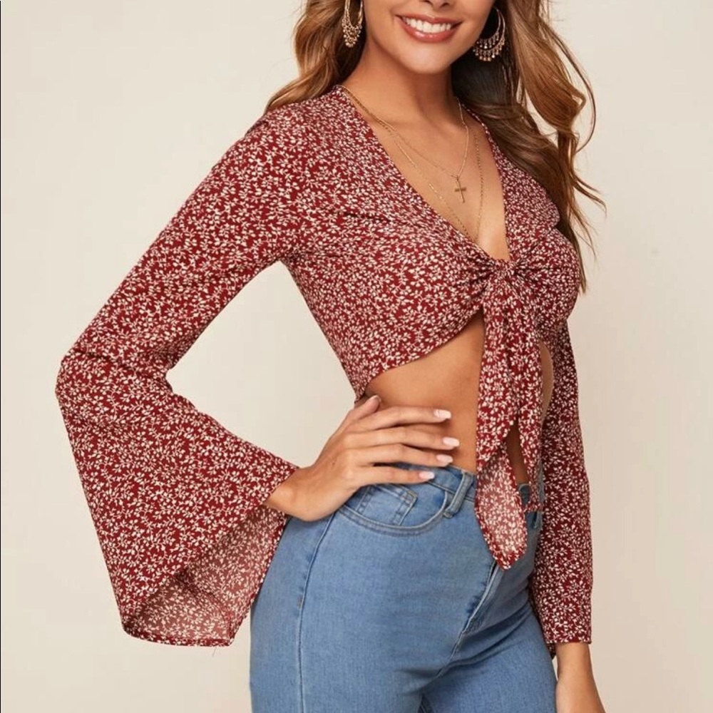 Red Front-Tie Top
